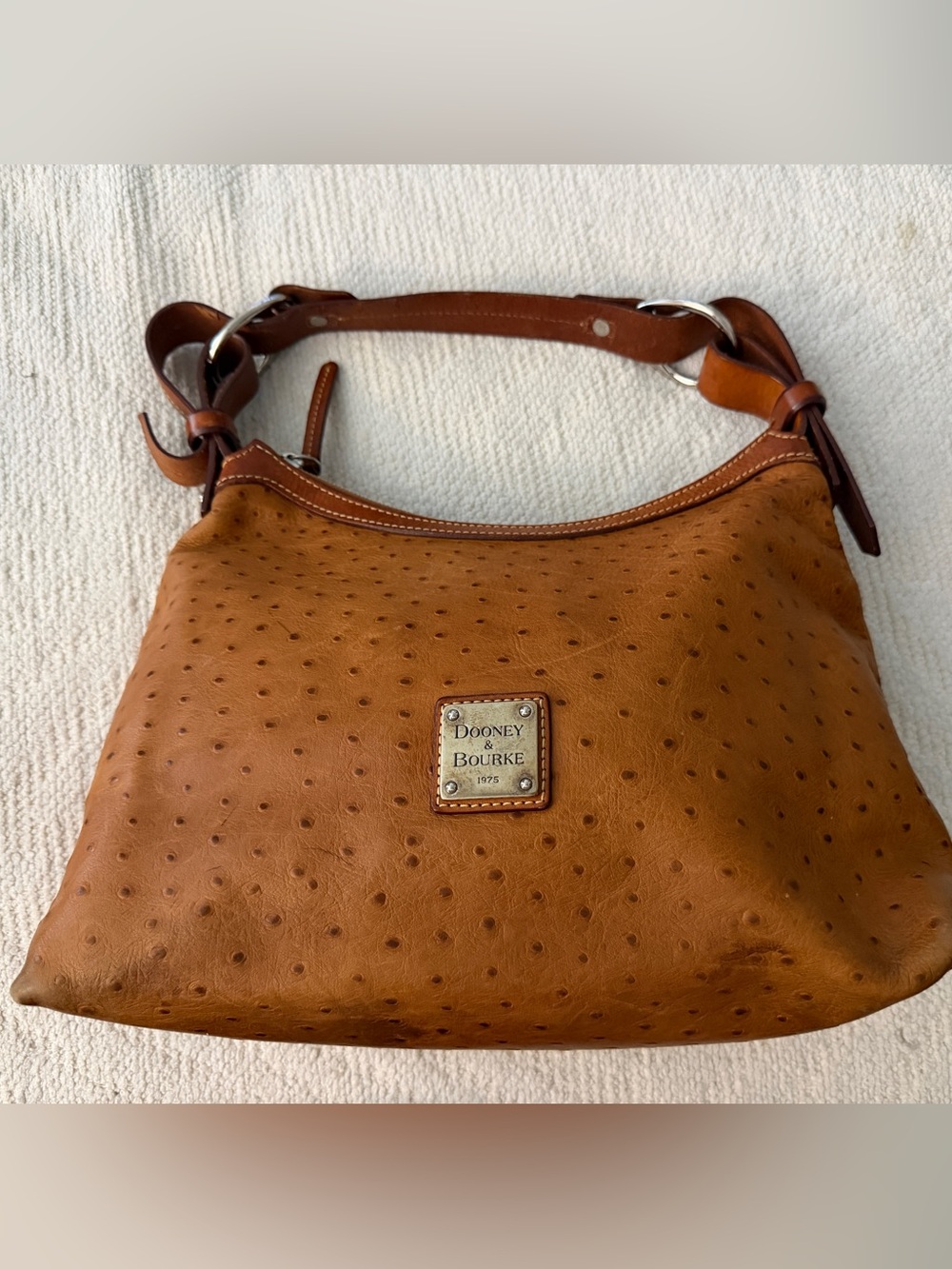 Dooney & Bourke Tan Ostrich-Embossed Leather Shoulder Bag